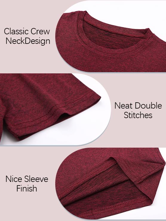 Quick Dry Boys' T-Shirt - Moisture Wicking Athletic Tee - Dark Red, 12-14 Years