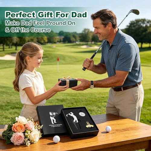 Premium Golf Gift Set for Dad - Divot Tool, Ball Marker & Hat Clip