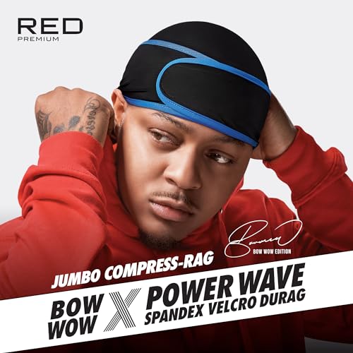360 Wave Compression Durag - Adjustable Hook-and-Loop Cap - Jumbo Spandex - Black/Blue