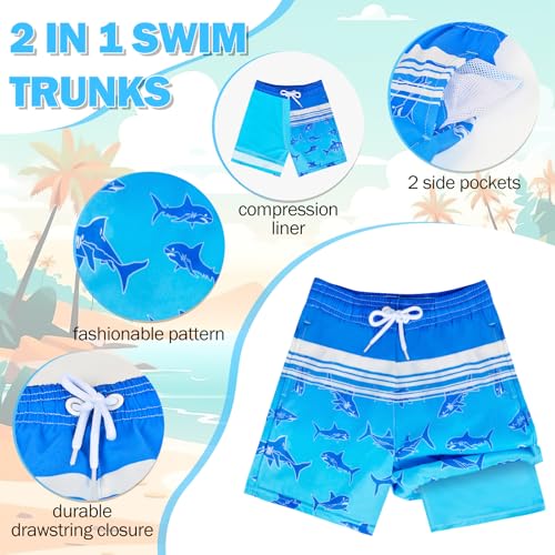 Boys Swim Trunks with Boxer Brief Liner - Shark, 7 Years