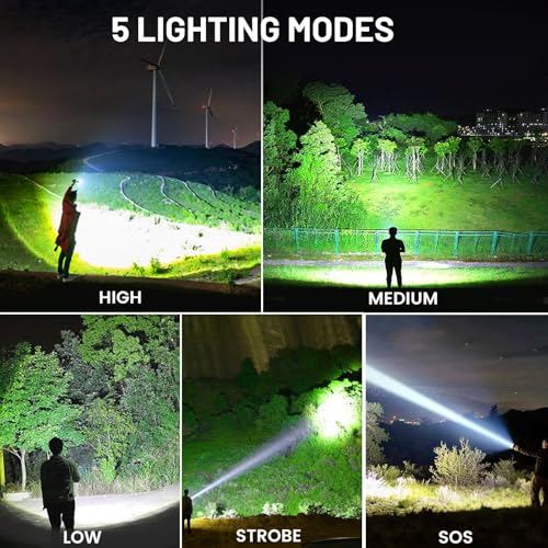 Rechargeable Flashlights High Lumens, 90,000 Lumen Super Bright Led Flashlight with USB Cable, 5 Modes Powerful Flashlight Waterproof Flash Light for Home Camping - 2 Pack