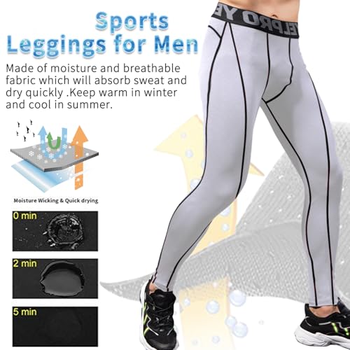 Men's Compression Pants - Workout Tights for Sports - Large/White