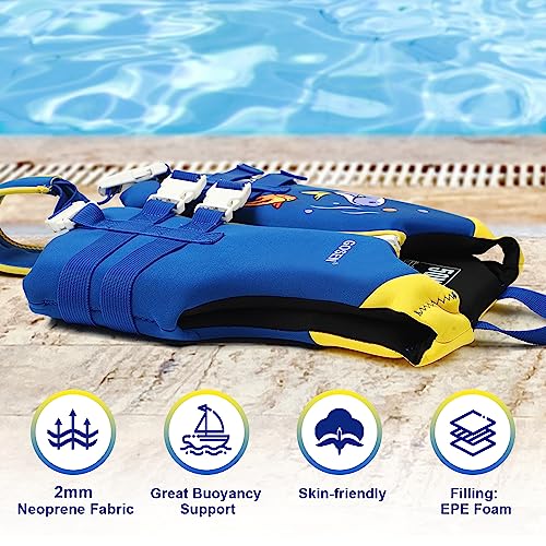 GOSEN Kids Swim Vest Toddler Floaties for 24-40 lbs, Adjustable Safety Strap, Easy On/Off, Blue, Age 1-3