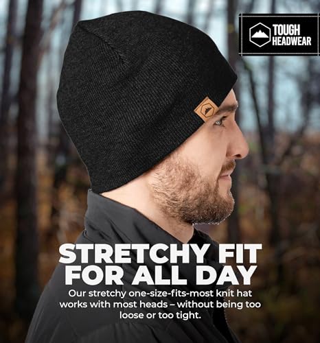 Knit Beanie Hat - Stretch Fit Winter Cap for Men & Women - One Size Black