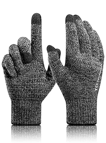 Merino Wool Winter Gloves - Black Grey, Large - Touchscreen, Non-Slip