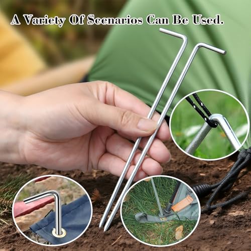 18-Pack 6.5-Inch Heavy Duty Galvanized Steel Tent Stakes - 7-Shape Ground Pegs