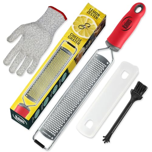 Premium Citrus Zester & Cheese Grater with Cleaning Brush & Glove