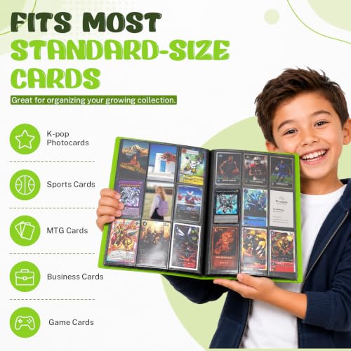 Trading Card Binder - 9 Pocket Album for 360 Cards, Apple Green