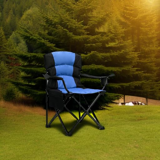 X-Large Blue Oversized Camping Chair with Armrests, Padded Support, Cup Holder & Carry Bag