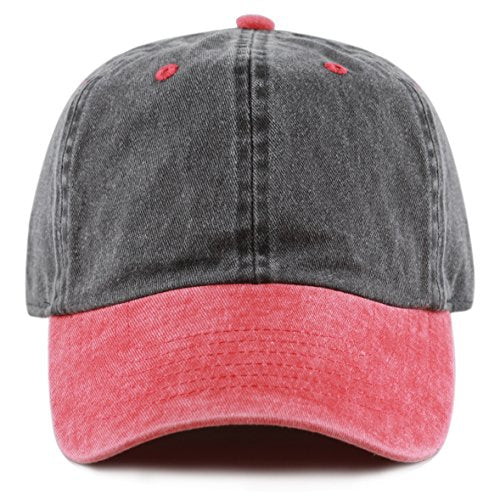 Black/Red 1 Size Cotton Pigment Dyed Dad Hat - Six Panel Cap for Men & Women