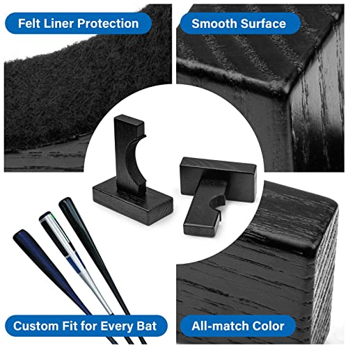 Baseball Bat Wall Mount - Horizontal Holder for Display - Black
