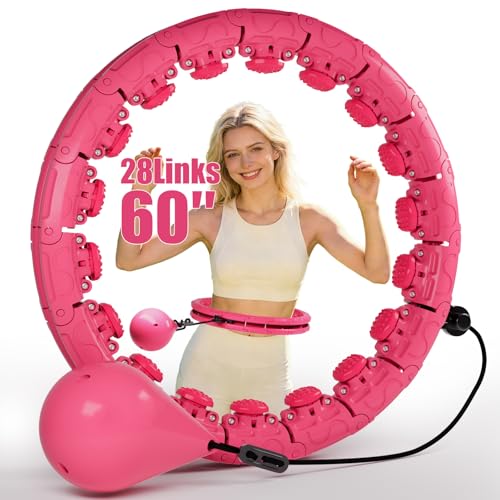 Weighted Hula Fitness Hoop for Weight Loss - 28 Detachable Knots, Red Pink