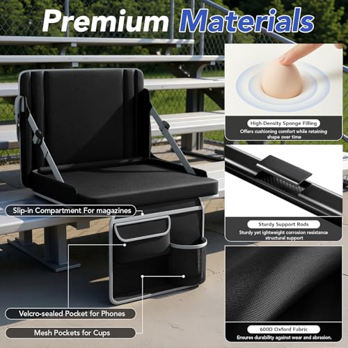 Adjustable Stadium Seats with Back Support - 2 Pack Bleacher Chairs
