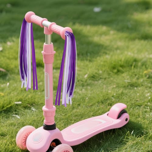 Kids Bike Streamers - Bright Purple & White Handlebar Tassels