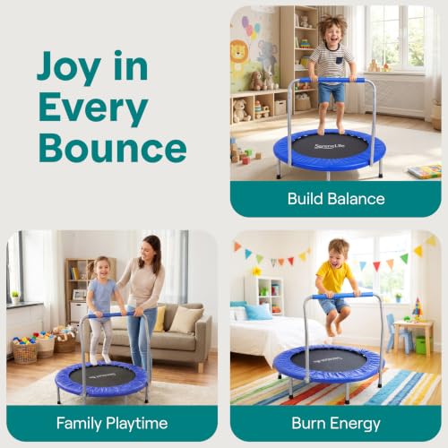 36" Foldable Mini Trampoline for Kids - Deep Blue Fitness Rebounder with Foam Handle