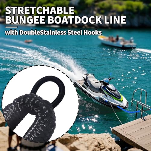 Bungee Dock Line with Double Stainless Steel Hooks, 4-6 ft, 2200lb, 2 Pack