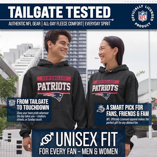 NFL Charcoal Fleece Hoodie - Gameday Pullover for Men & Women - New England Patriots X-Large