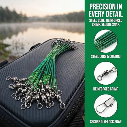 Fishing Leaders Set - 60PCS Nylon-Coated Wire with Swivel Snap, 3 Sizes