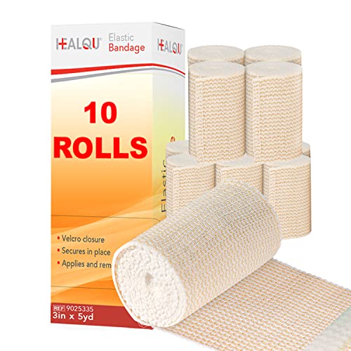 Healqu Premium Elastic Bandage 3 Inch Self-Closure Compression Wrap Box of 10