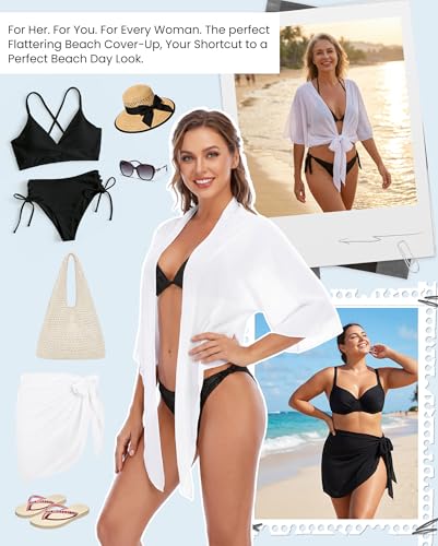 Lightweight Sheer Chiffon Sarong Beach Cover-Up - One Size G White & Black