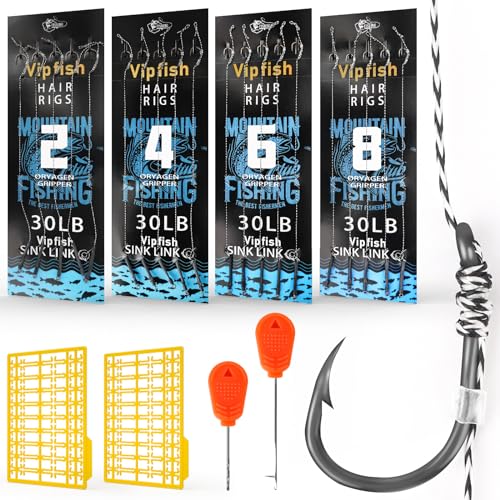 Vipfish 24 Pack Pre-Tied Carp Rigs with Sharp Hooks, Swivel & PE Line – #2, Ready-to-Fish