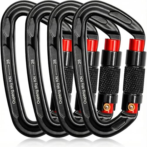 Heavy Duty Auto Locking Carabiner Clips - 28KN - Black & Red