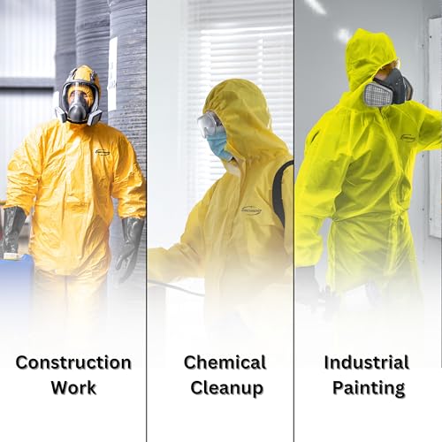 Yellow Coverall Chemical Suit With Reusable Acid Resistant Gloves And Plastic Waterproof Shoe Cover