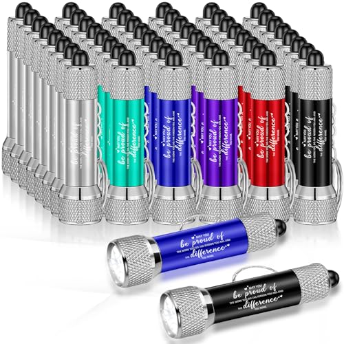 VIHOSE 48 Pcs Mini Flashlights Bulk with Keychain Bright LED Flashlights Portable 5 Bulbs Small Flashlights Keychain Bulk with Battery Employee Appreciation Gifts for Party Favors(Be Proud of)