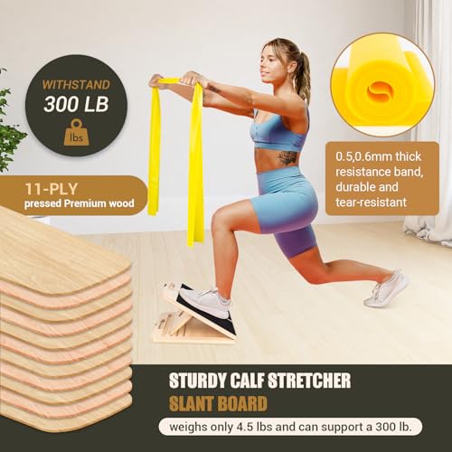 Calf Stretch Slant Board with Resistance Band - Black