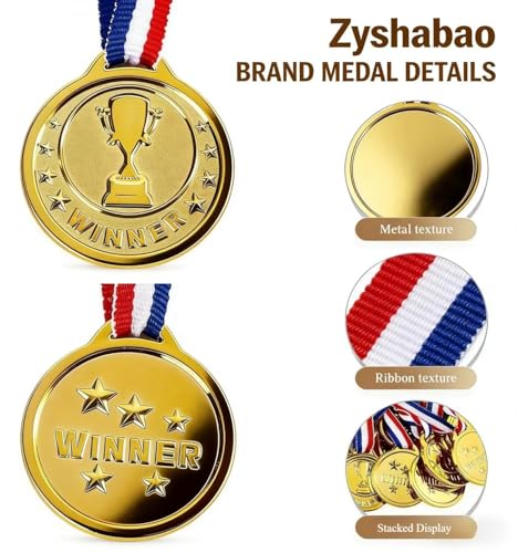 24 Pack Gold Plastic Winner Medals - 1.38 Inch with Neck Ribbon