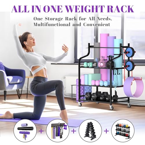 Home Gym Rack for Dumbbells, Kettlebells & Yoga Mats - Black