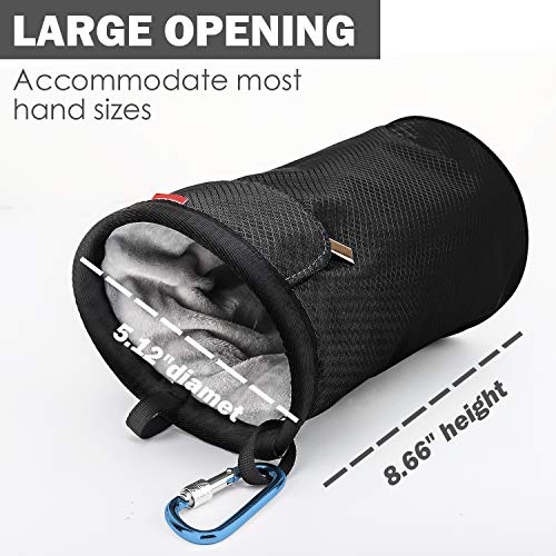 Rhino Valley Black Chalk Bag with Drawstring, Belt Clip & Zipper Pocket – No Leak, Climbing & CrossFit