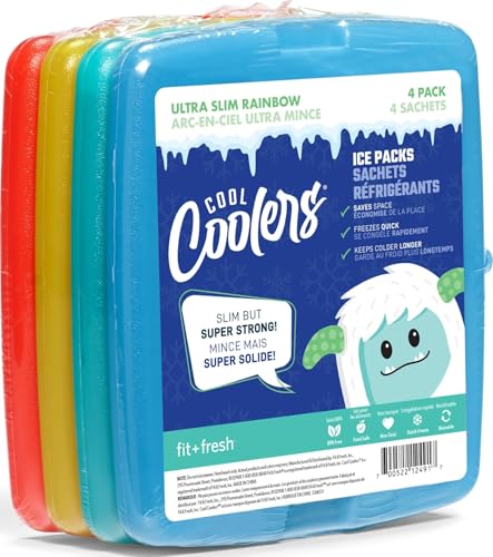 Slim Reusable Ice Packs for Lunch Boxes & Coolers - 4 Pack