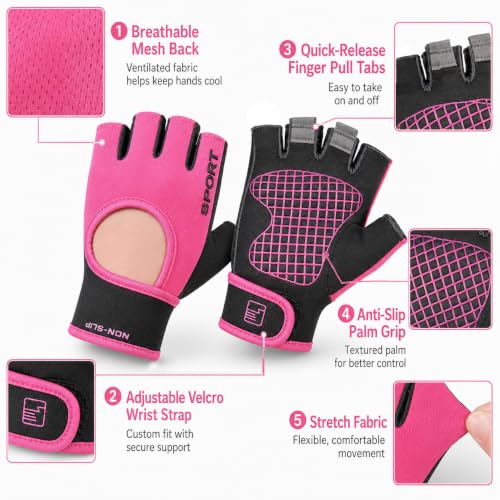 Fingerless Workout Gloves for Men & Women - Medium Pink