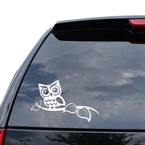 Owl on Tree Branch Vinyl Decal Sticker - 7 Inch - Matte Black