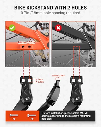 HENMI Bike Kickstand for 24-29 Inch Bicycles — 18mm Mount, 0.7in Base, 77 lb Capacity