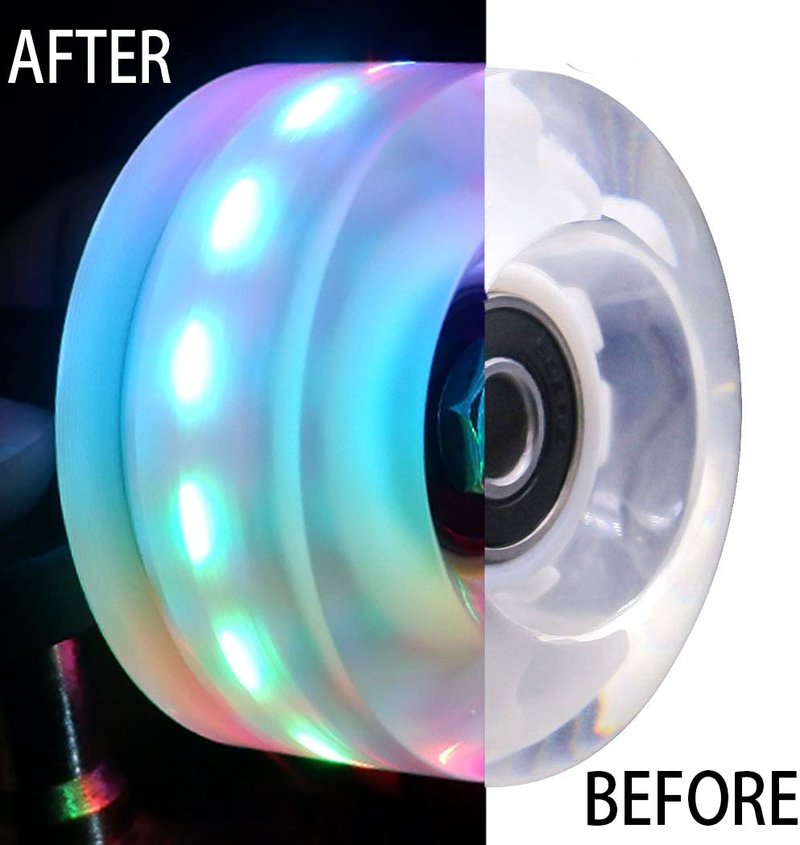Nezylaf Light Up Roller Skate Wheels 8 Pack, 78A Hardness LED Skateboard Wheels with Premium ABEC-9 Bearings, Illuminating Roller Skate Accessories for Outdoor Indoor Quad Skates