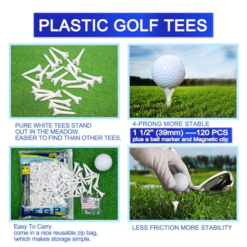 FEGP GOLF 1.5 Inch Plastic Golf Tees 120-Pack Short Tees for Irons & Drivers