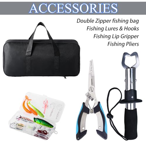 Blue & Green Telescopic Fishing Rod & Reel Combo - 2PCS Spinning Set with Accessories