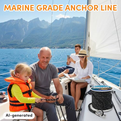 ORLANG 1/2 Inch x 100 Ft Double Braided Marine Anchor Rope with Reflective Strip, Stainless Steel Thimble & Shackle for Boating & Mooring, Black