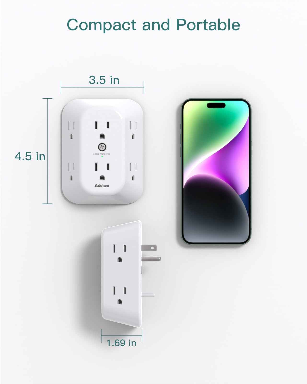 2-Pack Surge Protector Outlet Extender, Outlet Splitter, 6 AC Multi Plug Wall Outlet, Outlet Adapter with 1800J, Plug Extension Outlet for Home Office Dorm Room