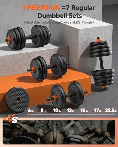 Adjustable Dumbbell Set, 5-in-1 Free Weight 45LB (22.5LB Pair) for Home Gym