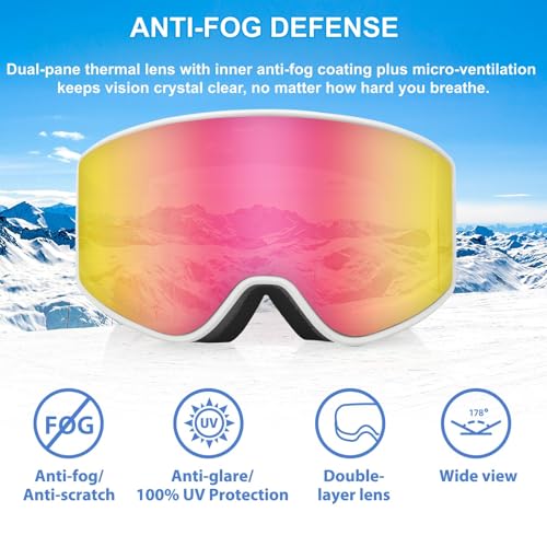 Adult Ski Goggles - Pink Parent-Child Over Glasses Design