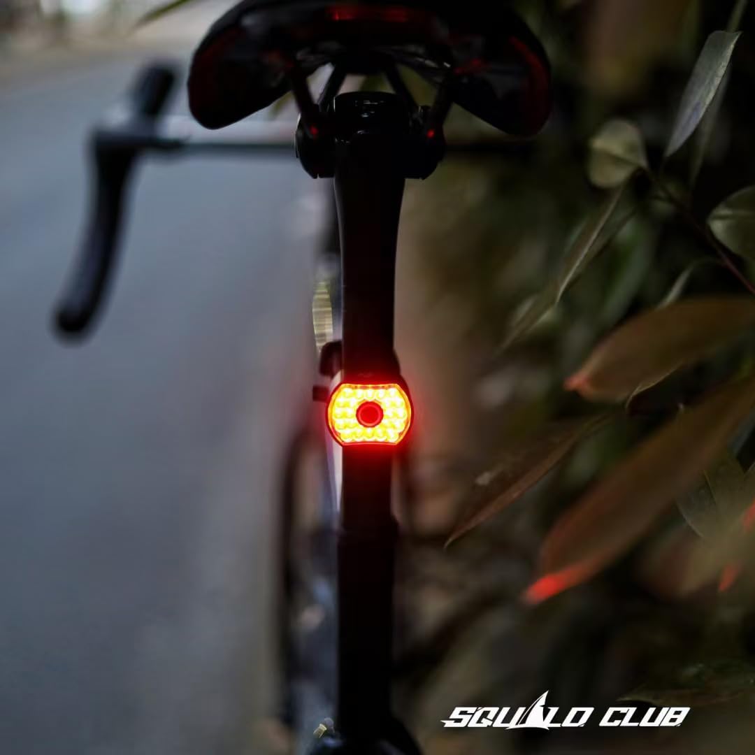 SQUALO 30 Lumens USB Rechargeable Bike Taillight, Smart Brake Sensor Bike Rear Light with 7 Light Modes 100m Viewable Range 360° Visibility IPX6 Waterproof for Cycling Safety