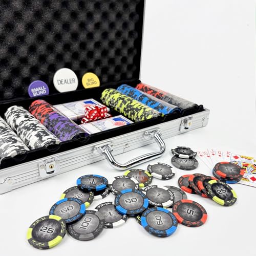 AIBETOMG 300Pcs Clay Poker Chips with Numbers, Black, 14g Casino Set