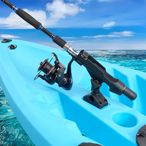 HiUmi Black 2 Pack Baitcaster & Spinning Rod Holders with Side Deck Mount
