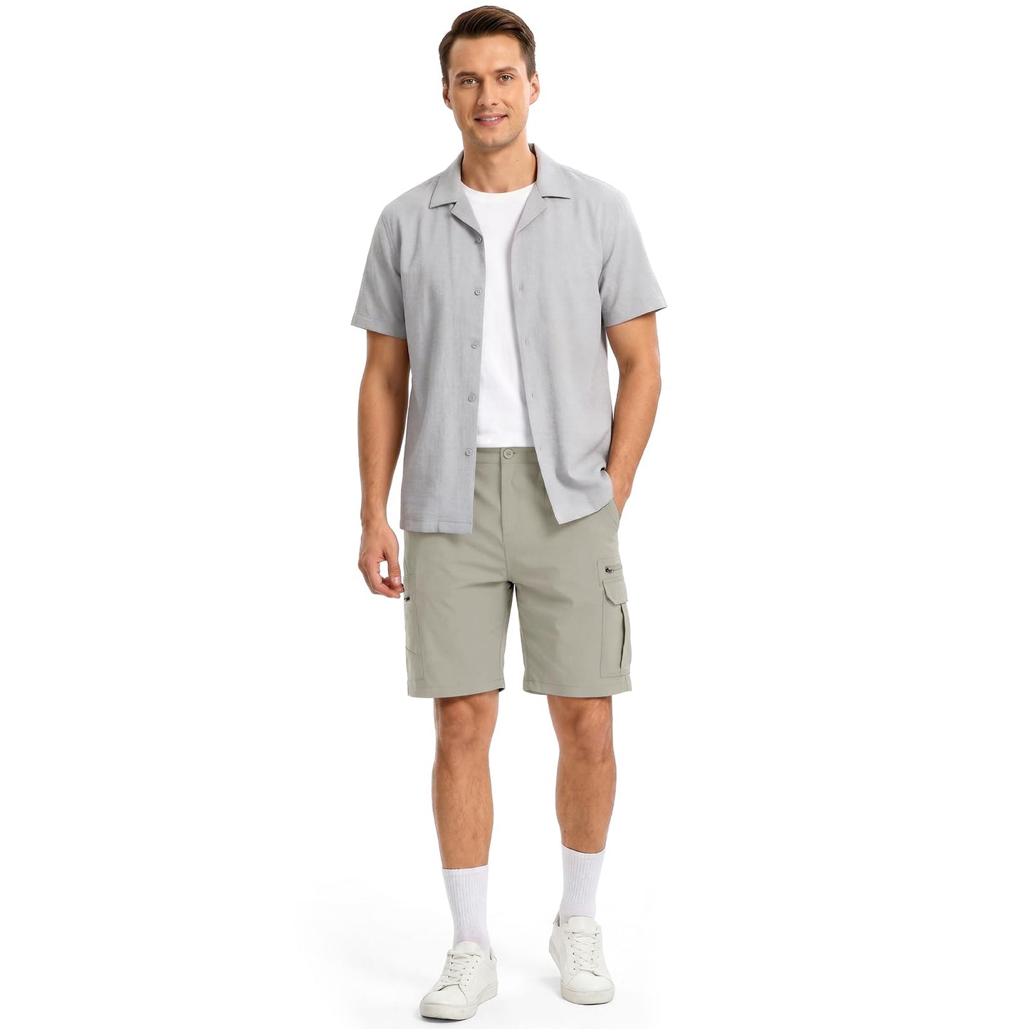 Jessie Kidden Mens Outdoor Casual Expandable Waist Lightweight Water Resistant Quick Dry Fishing Hiking Shorts (6222 Grey Green 40)