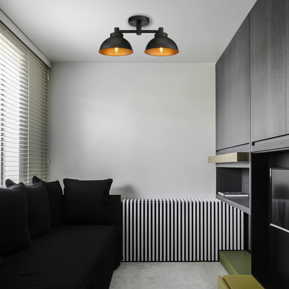 Pathson 2 Lights Ceiling Light Fixtures, Semi-Flush Mounted Vintage Ceiling Lighting Lamp with Metal Shade for Living Room Hallway Loft Kitchen Bathroom Close to Ceiling