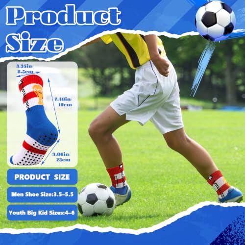 Grip Soccer Socks for Youth - 4 Pairs in Red, Blue, Green, Yellow