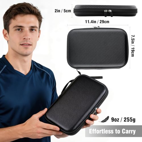 JVZI Carbon Fiber Black Hard Shell Ping Pong Paddle Case for 2 Rackets